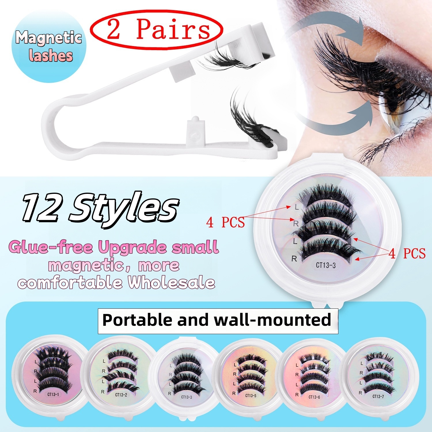Eyelash Extension Uv Glue - 2Pairs Magnetic Eyelashes Thick Cat False