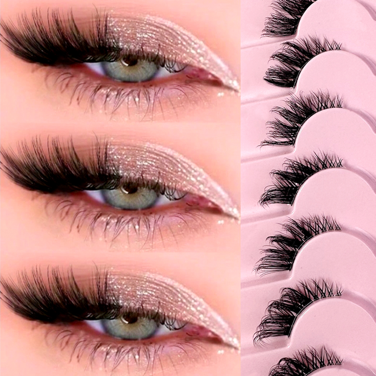 Eyelash Extension Cat Eye Wispy - 7Pairs Half Eye Lashes Natural Cat